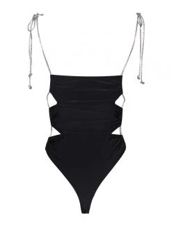 Miss Circle Beverly Black Crystal Lace Up One Piece Swimsuit Swim Collection