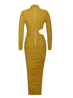 Miss Circle Dresses Payson Gold Long Sleeve Metallic Jersey Cutout Dress