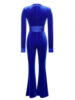 Miss Circle Glorious Royal Blue Long Sleeve Velvet Jumpsuit