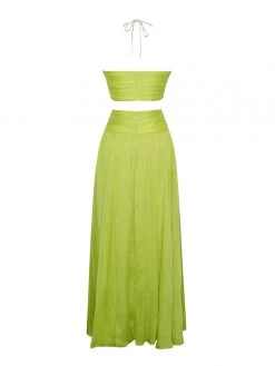 Miss Circle Dresses Quinby Lemon Silk Pleated Lace Up Maxi Dress
