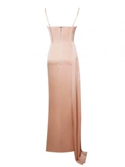 Miss Circle Elayna Blush Strappy Satin Corset High Slit Gown Corsets