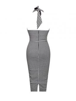 Miss Circle Dresses Hayden Houndstooth Crisscross Halter Neck Dress