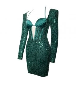 Miss Circle Melina Emerald Green Long Sleeve Sequin Dress Dresses