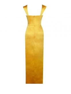 Miss Circle Zarah Yellow High Slit Corset Satin Dress