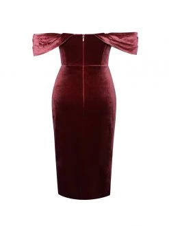 Miss Circle Corsets Omaria Burgundy Velvet Off Shoulder Corset Dress