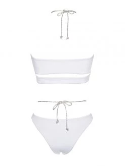 Miss Circle Danica White Crystal String Lace Up Bikini Bottom