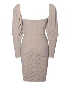 Miss Circle Evita Egg White Puff Sleeve Ruched Corset Dress