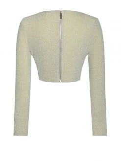 Miss Circle Xandra Pale Yellow Glitter Draping Long Sleeve Top