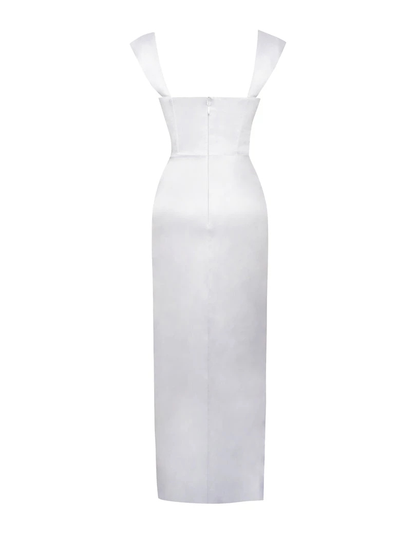Miss Circle Corsets Zarah White High Slit Corset Satin Dress