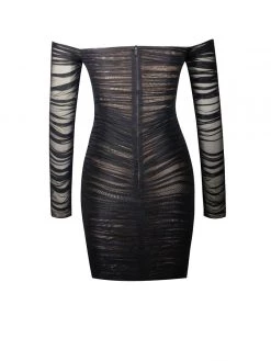 Miss Circle Dresses Tierra Black Mesh Off Shoulder Cutout Dress