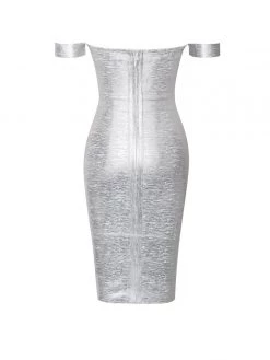 Miss Circle Best Sellers Irreplaceable Off Shoulder Silver Metallic Bandage Dress