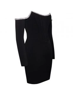 Miss Circle Corsets Annika Black Off Shoulder Long Sleeve Corset Dress With Crystal Trim