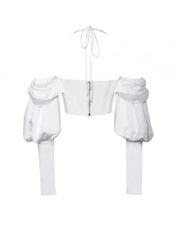 Miss Circle Corsets Evie White Satin Puff Sleeve Corset Top