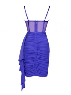 Miss Circle Corsets Yolie Royal Blue Ruched Draping Mesh Corset Dress