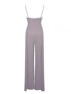 Miss Circle Quita Purple Metallic Tie Front Wide Leg Jumpsuit Dresses