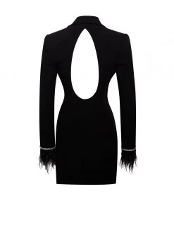 Miss Circle Quilla Black Feather Crystal Sleeve Backless Blazer Dress