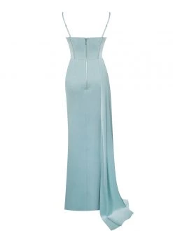 Miss Circle Elayna Pale Blue Strappy Satin Corset High Slit Gown