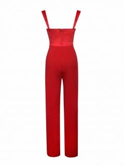 Miss Circle Onika Red Satin And Crepe Jumpsuit New In