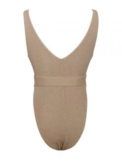 Miss Circle Swim Collection Ayla Gold Thong Swimsuit With Belt