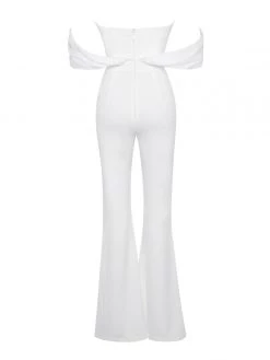 Miss Circle Sherlyn White Off Shoulder Flared Crepe Jumpsuit