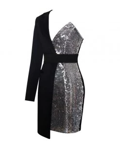 Miss Circle Silver Night One Sleeved Sequin Crepe Tuxedo Blazer Dress Dresses