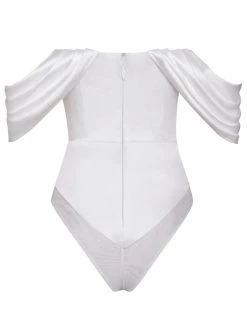 Miss Circle Tops Paige Draped Off Shoulder Satin Bodysuit