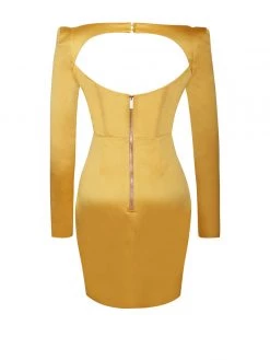 Miss Circle Camila Gold Satin Corset Dress With Crystals