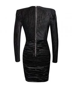 Miss Circle Kamila Black Stripe Velvet Long Sleeve Dress