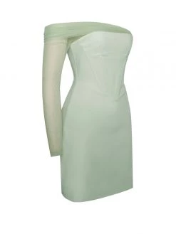 Miss Circle Uma Mint Sheer Mesh Sleeve Crepe Corset Dress