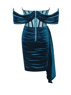 Miss Circle Corsets Irisa Teal Blue Draping Off Shoulder Corset Dress