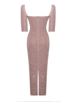 Miss Circle Sorrel Rose Gold Ruched Chiffon Long Maxi Dress