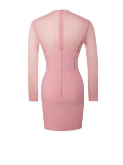 Miss Circle Winston Blush Pink Mesh Long Sleeve Corset Crepe Dress