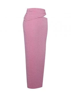 Miss Circle Toira Salmon Pink Metallic Cutout Jersey Skirt Bottoms