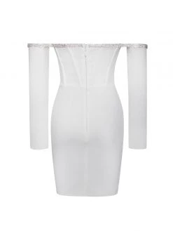 Miss Circle Annika White Off Shoulder Long Sleeve Corset Dress With Crystal Trim Corsets
