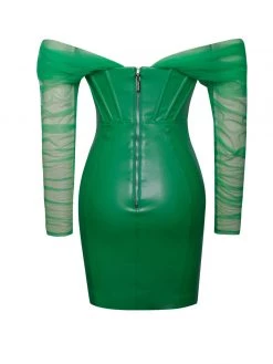 Miss Circle Corsets Faina Green Mesh Sleeve Leather Corset Dress