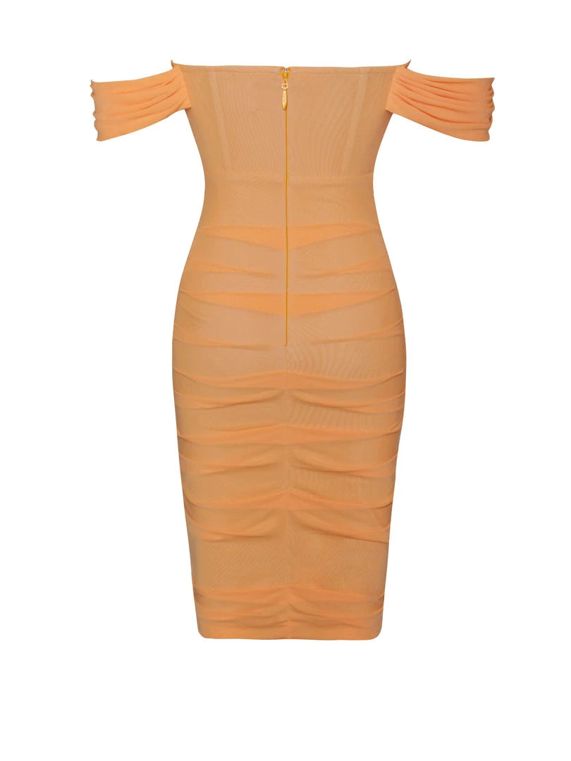 Miss Circle Weslee Orange Off Shoulder Mesh Corset Dress Corsets
