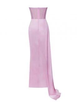 Miss Circle Corsets Holly Pink Crystallized Corset High Slit Satin Gown