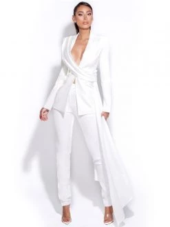 Miss Circle Tops Vandra White Draping Blazer Jacket