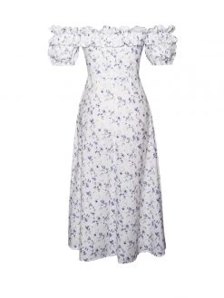 Miss Circle Quinley Floral Off Shoulder Linen Midi Dress Sale