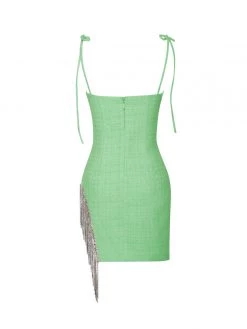 Miss Circle Rosie Green Tweed Crystal Fringe Dress