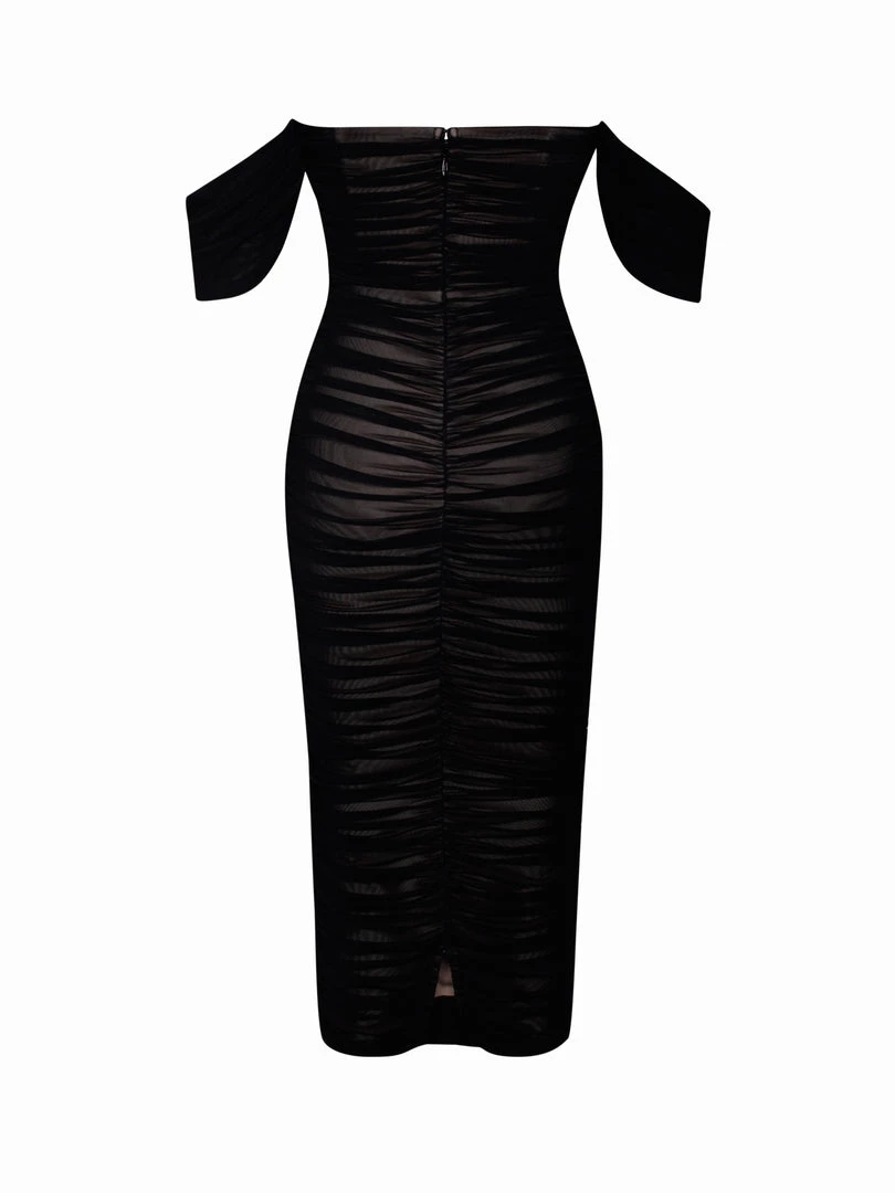 Miss Circle Dresses Quenby Black Off Shoulder Mesh Maxi Dress