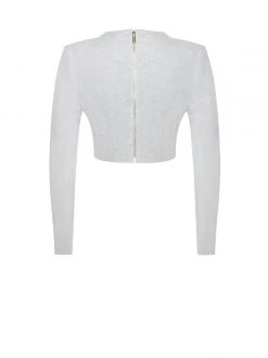 Miss Circle Xandra Silver Glitter Draping Long Sleeve Top