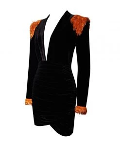 Miss Circle Windsor Hand-embellished Black Velvet Dress