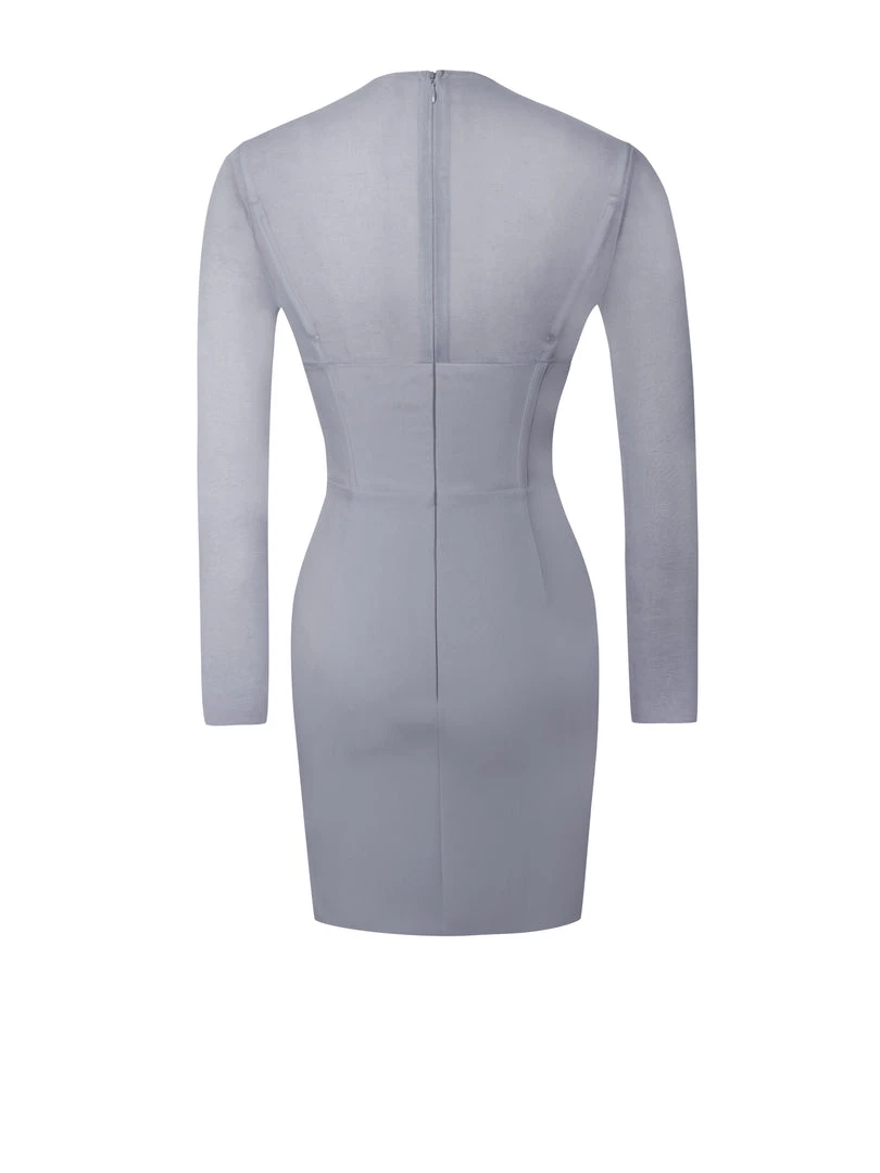 Miss Circle Winston Grey Mesh Long Sleeve Corset Crepe Dress