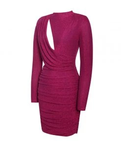 Miss Circle Dresses Reva Ruby Pink Metallic Long Sleeve Cutout Dress