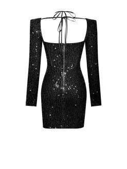 Miss Circle Dresses Melina Black Long Sleeve Sequin Dress