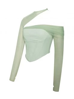 Miss Circle Corsets Miah Mint Stretch Mesh Sleeve Corset Top
