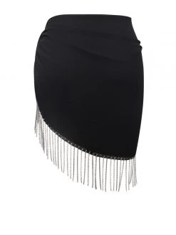 Miss Circle Swim Collection Quill Black Cover Up With Crystal Fringe