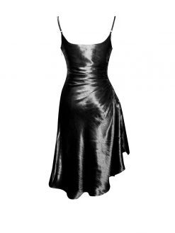 Miss Circle Montego Black Satin Side Slit Dress Sale