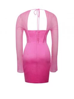 Miss Circle Penina Pink Mesh Sleeve Satin Corset Dress Corsets